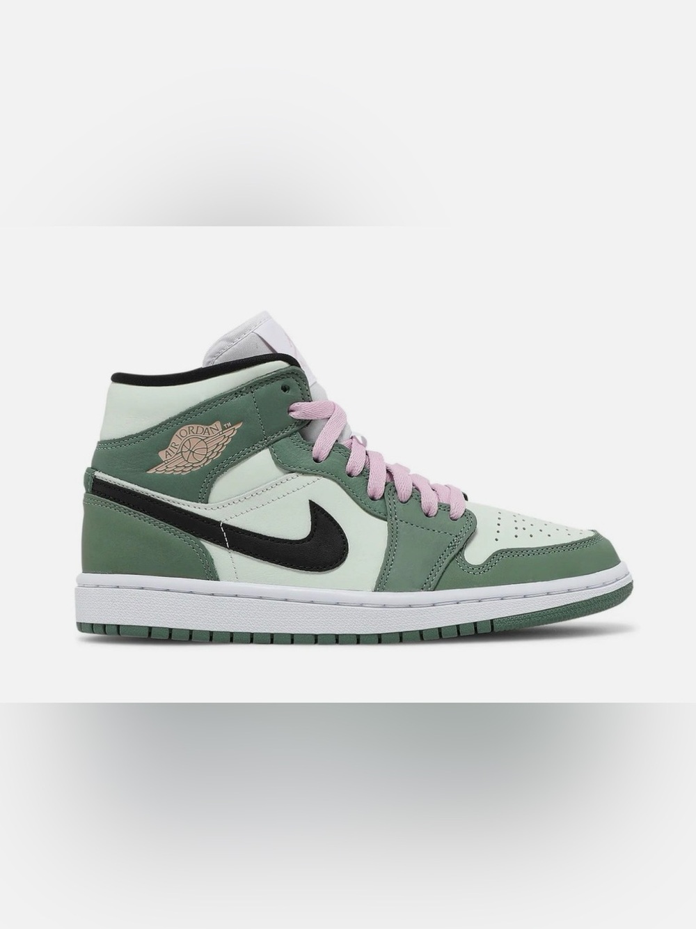 Jordan 1 Mid Women's Light Mint & Dark Green with Pink Laces